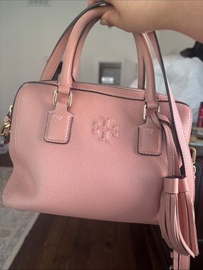 Tory Burch Pebbled Leather Satchel in Pink Moon
